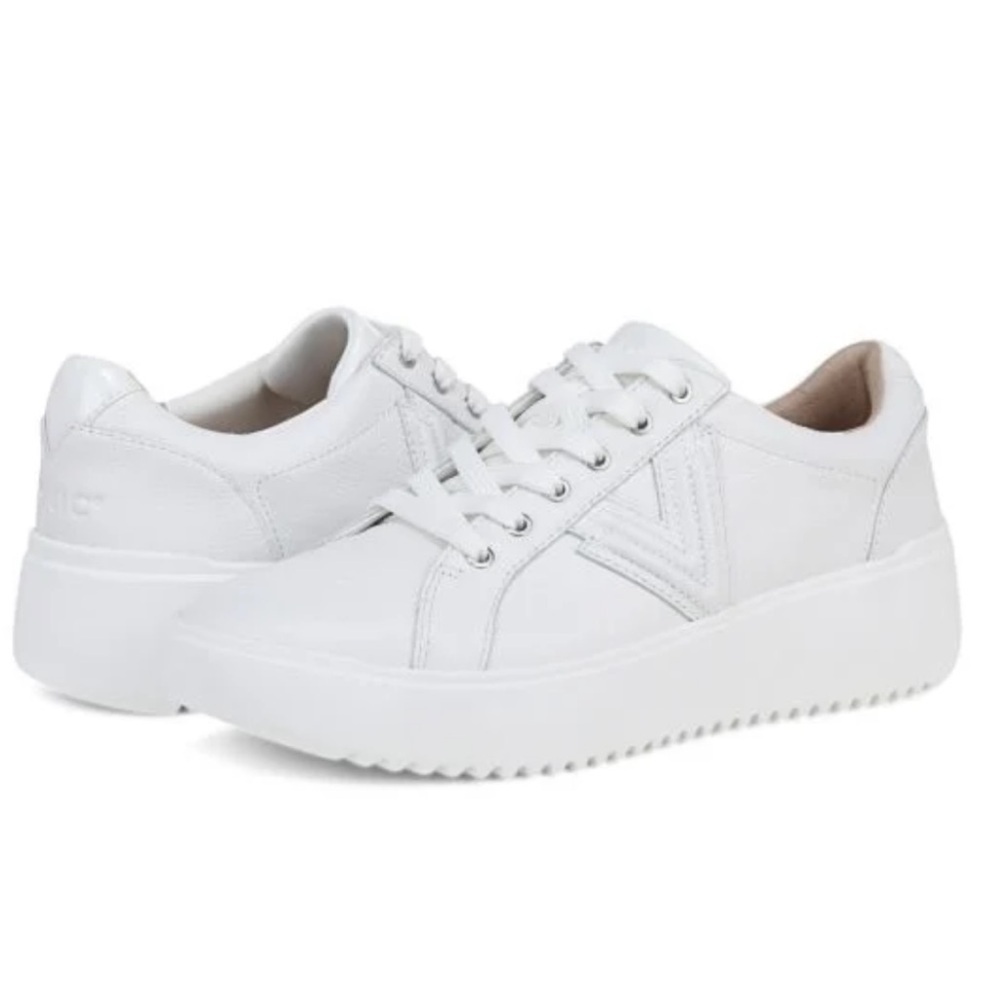 Vionic Kearny Lace Up Platform Sneaker 8.5 White Platform Leather Athletic Shoes - Picture 5 of 9